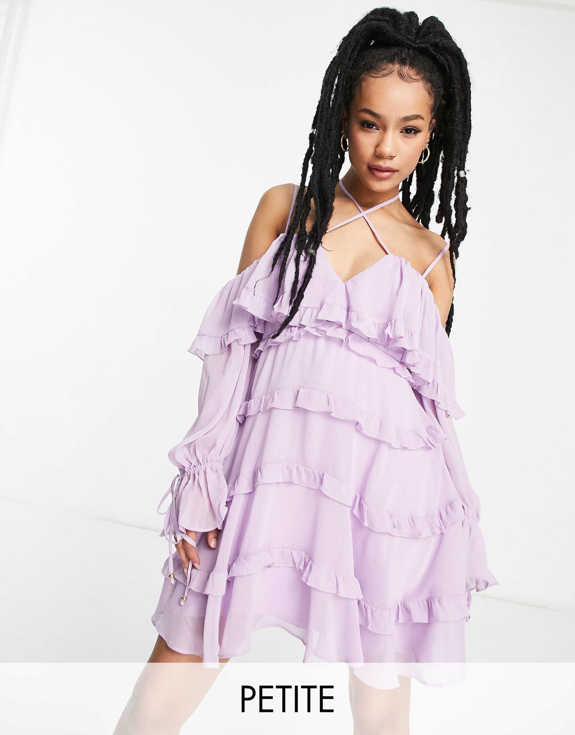 ever new petite tiered ruffle mini dress in lilac