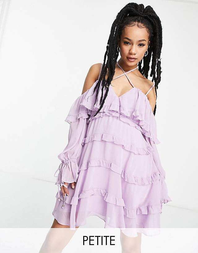 Ever New Petite tiered ruffle mini dress in lilac