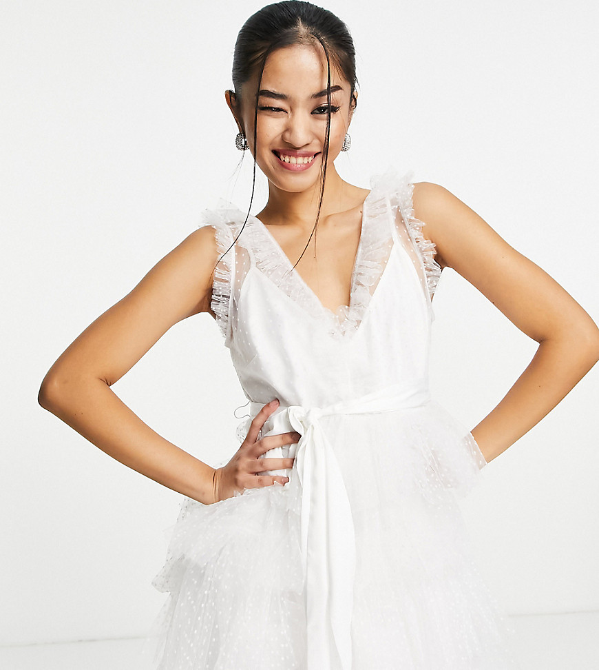 Forever New Petite Ever New Petite Tiered Tulle Mini Dress In Winter White