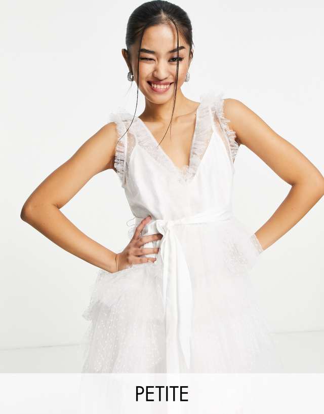 Ever New Petite tiered tulle mini dress in winter white