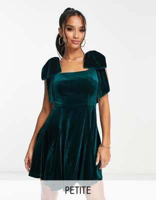 Ever New Petite velvet tie shoulder mini prom dress in emerald green