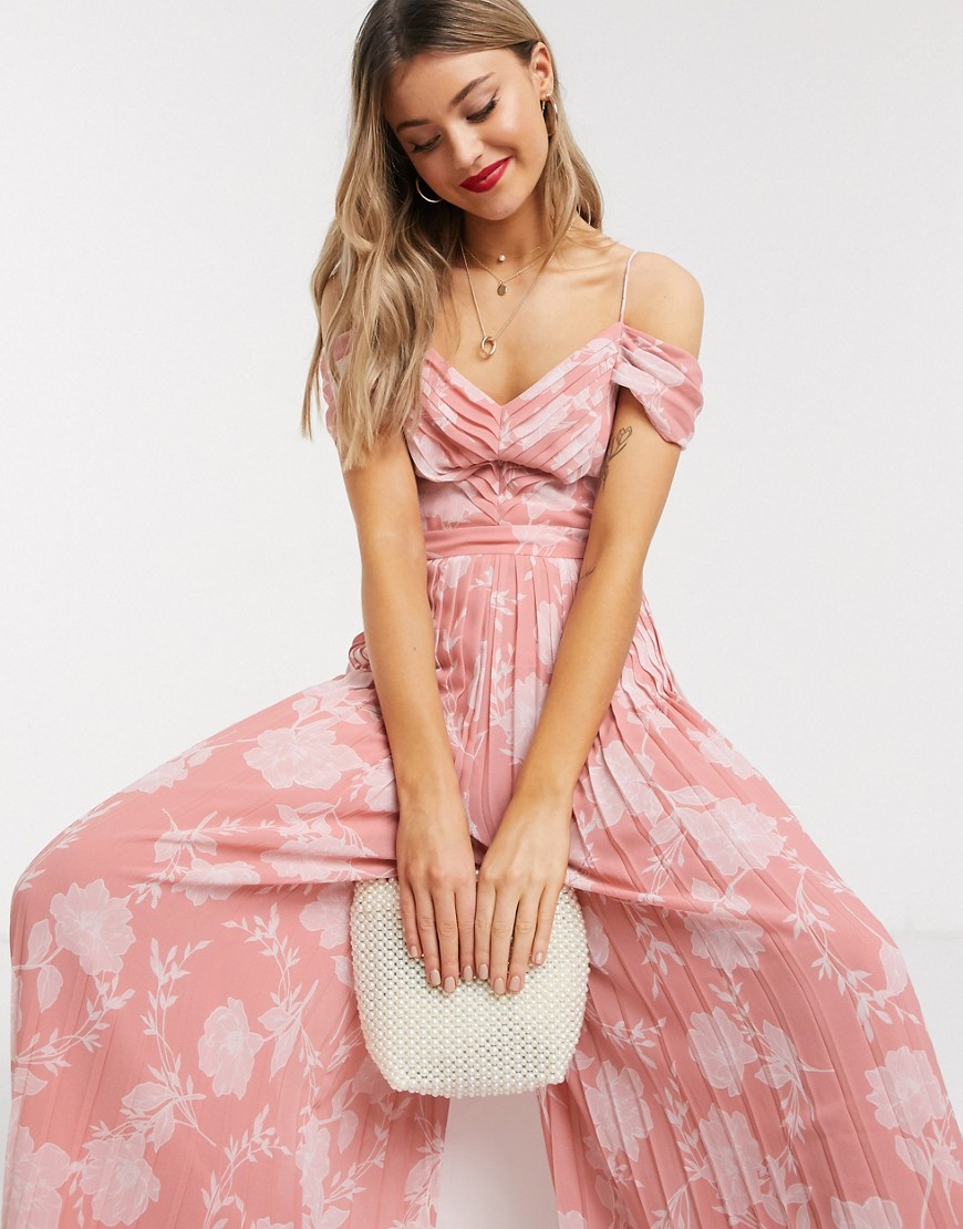 Ever New Pleated Wide Leg Jumpsuit In Pink Floral