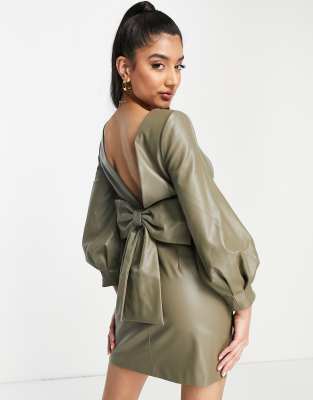 Forever New Ever New PU low back mini dress in soft khaki-Green