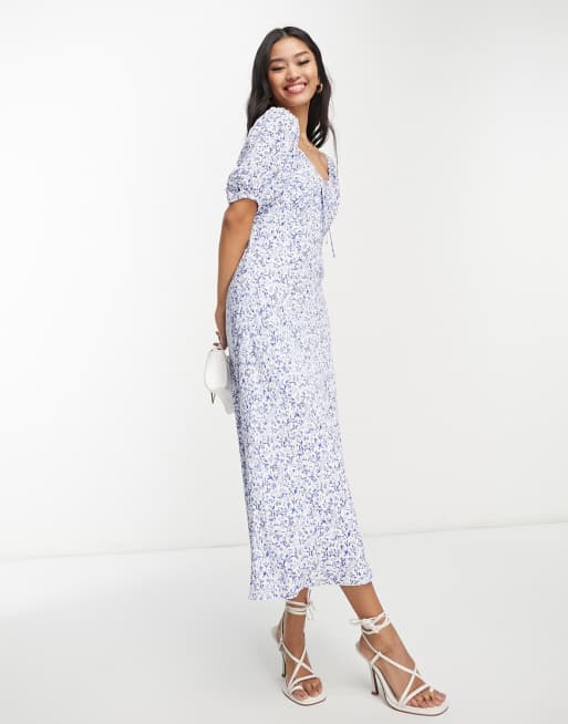 Blue Ditsy Floral Smocked Puff Sleeve Maxi Dress– PinkBlush