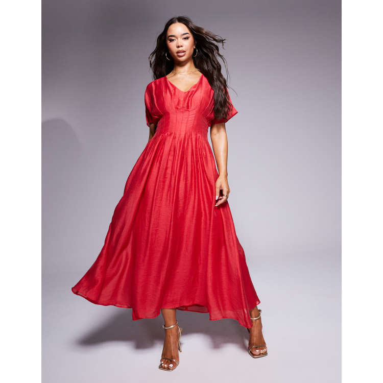 red dress puff sleeves Puff-Sleeve Long Ruffled Prom Dress: Amarra 94002 / 000 Love Letters Red Dress With White Puffy