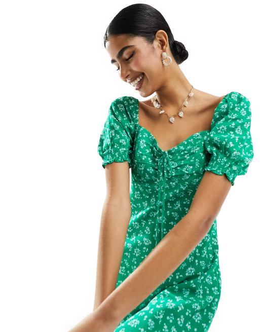 ditsy floral dress green Green Ditsy Floral Puff Sleeve Cora Midi Dress main image 0