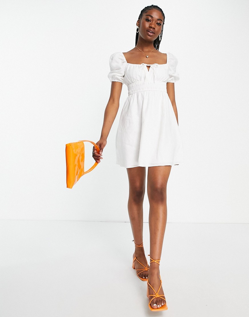 Forever New Ever New Puff Sleeve Ruffle Mini Dress In White