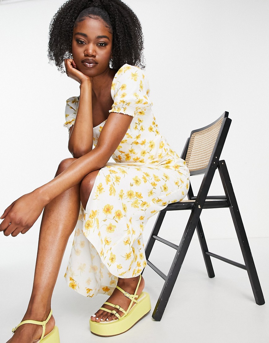Forever New Ever New Puff Sleeve Square Neck Midi Dress In Buttercup Floral-yellow