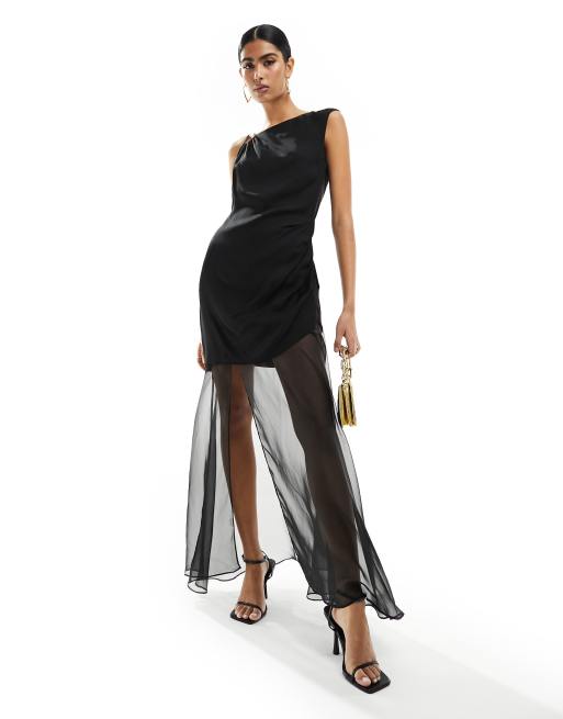 Ever New - Robe longue transparente et contrastante - Noir
