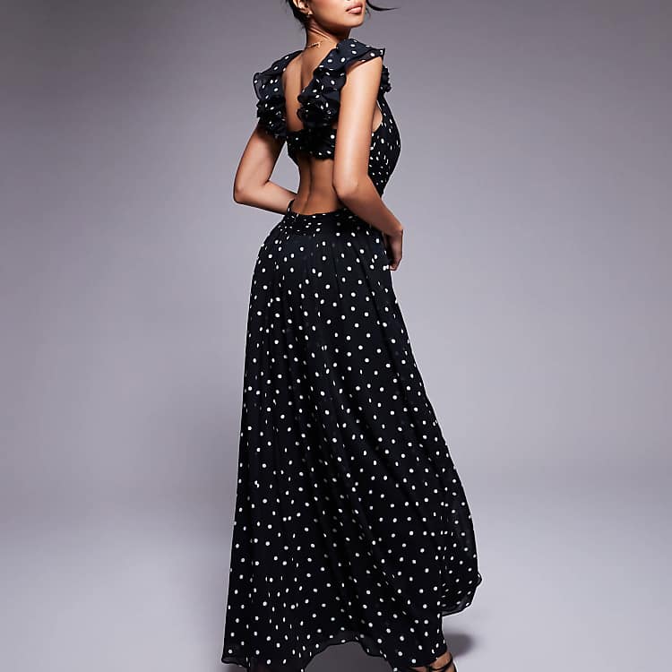 polka dot long dress Elegant Dresses for Women Round Neck Sleeve Fall Midi Semi Formal Business Casual Dress at Amazon Women's Clothing store Maxi Length Carrie Dress - Polka Dot