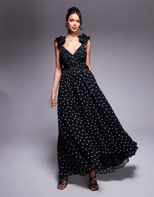 blue dress for baby girl Black Polka Dot Tulle A-Line Midi Dress main image 1