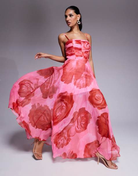 Ever New ruched body sheer maxi dress in red floral - view 1