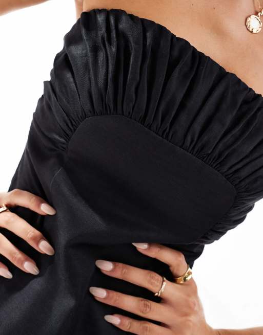 Ever New ruched color block mini dress in black and cream, 4 of 4