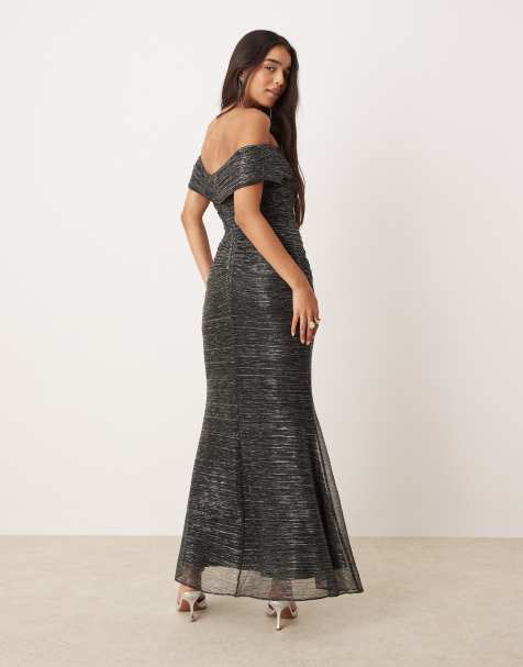 dark grey wedding guest dress Dressystars Women Dark Grey Formal Dress One Shoulder Long Satin Wedding  Guest Dress With Slit main image 1