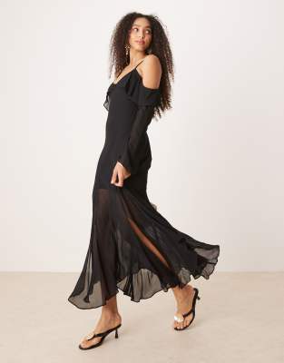 ruffle maxi dress in black
