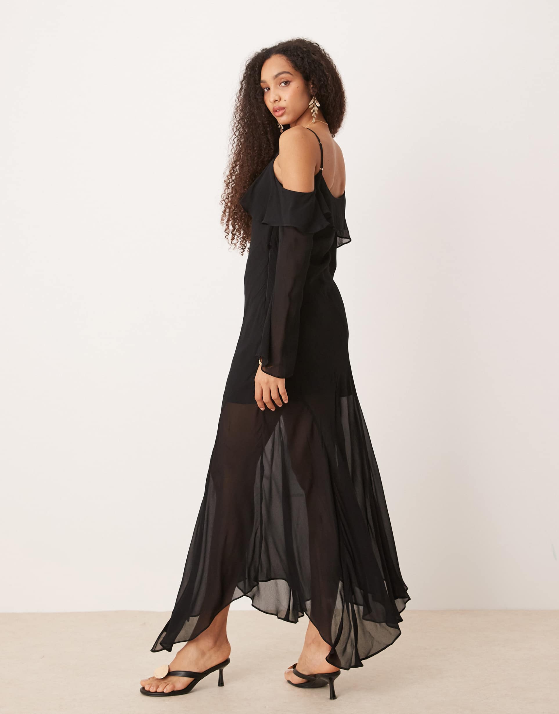 ever new ruffle maxi dress in black