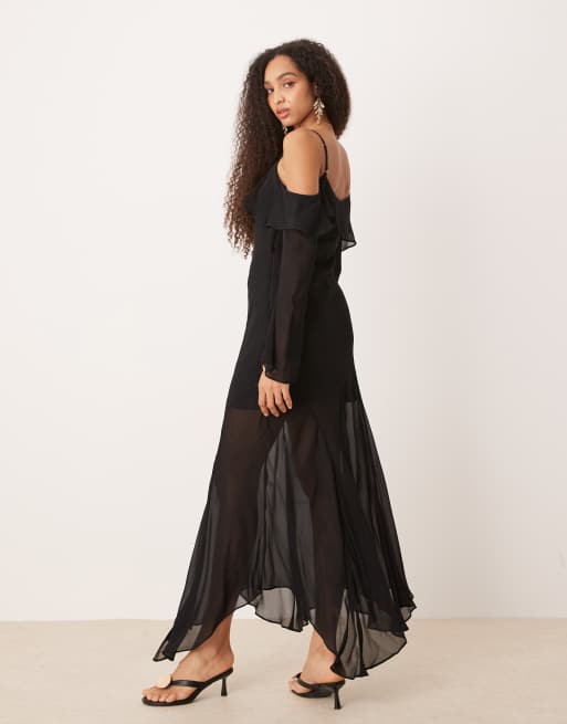 Ever New ruffle maxi dress in black, 4 of 4