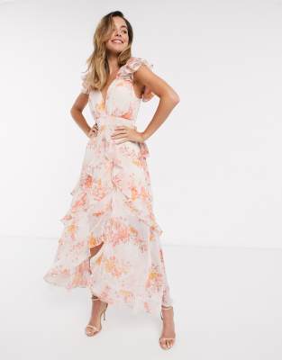 Ever New ruffle maxi dress in orange 