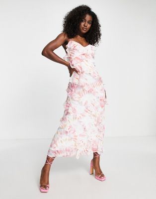 Ever New ruffle midi dress in ivory floral
