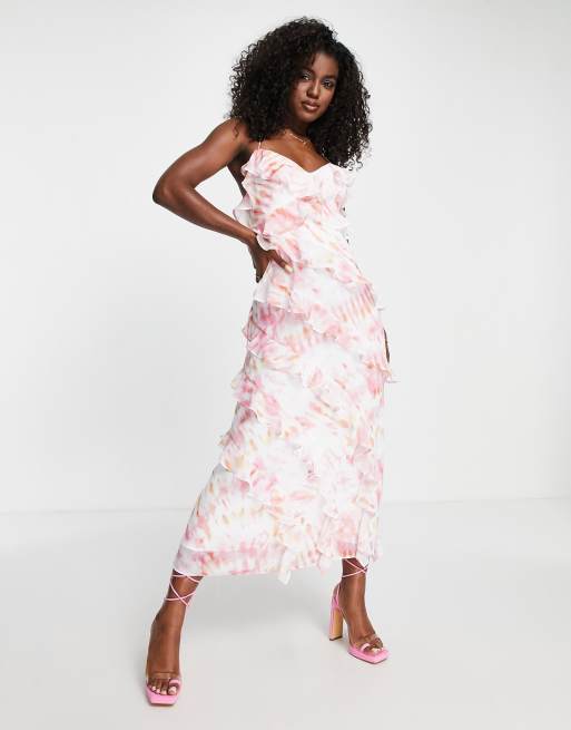 Strapless ruffle midi dress sale