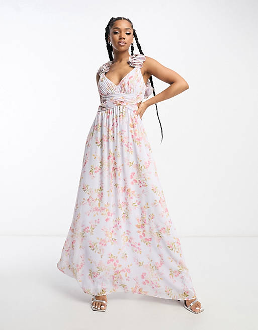 Ever New ruffle strap maxi dress in floral | ASOS