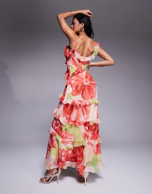 Ever New ruffles maxi dress in red and lime floral, 3 of 4