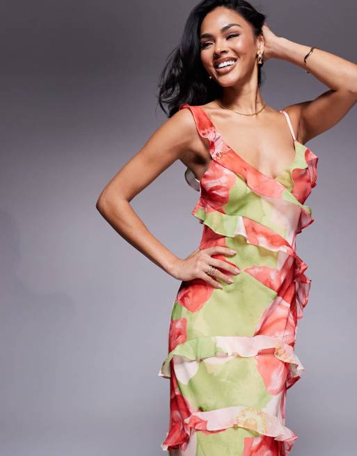 Ever New ruffles maxi dress in red and lime floral | ASOS