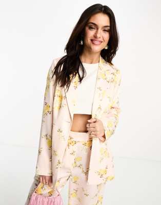 EVER NEW SATIN BLAZER IN FLORAL PRINT - PART OF A SET-YELLOW