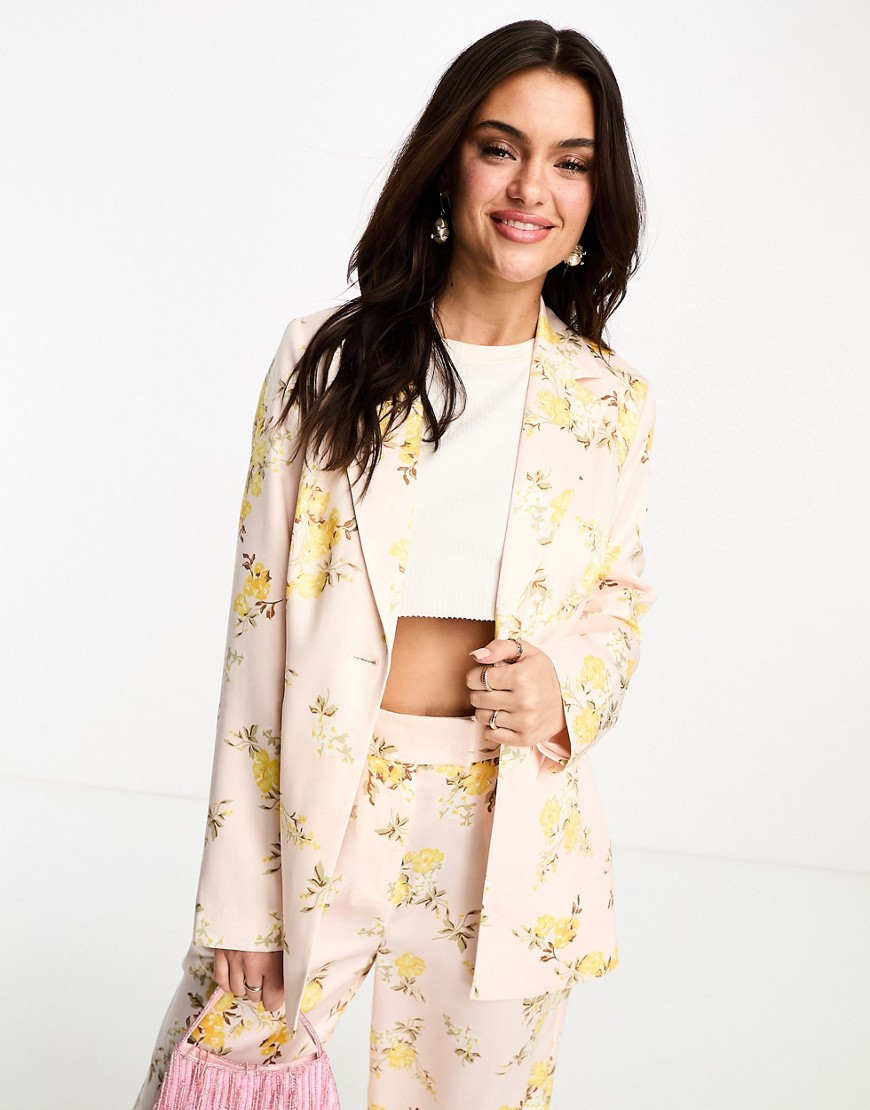 satin blazer in floral print - part of a set-Yellow