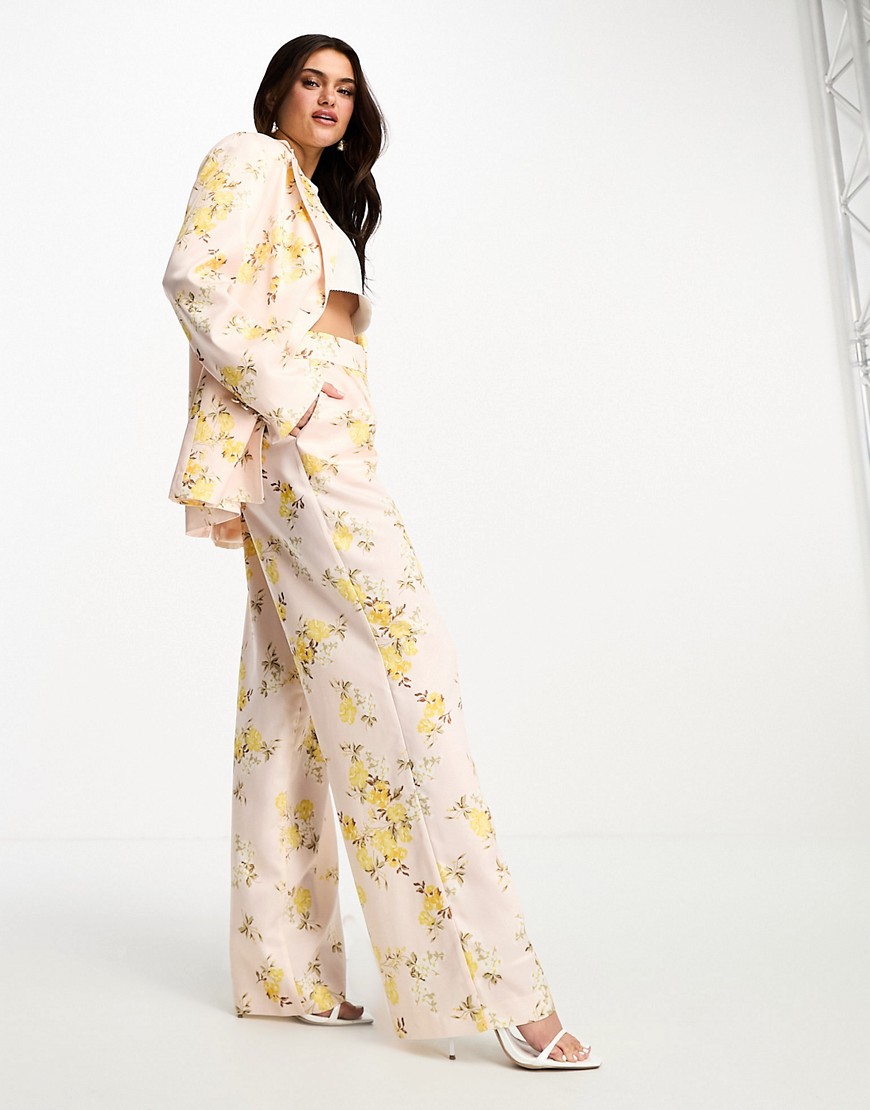 Ever New Satin Blazer In Floral Print - Part Of A Set-yellow