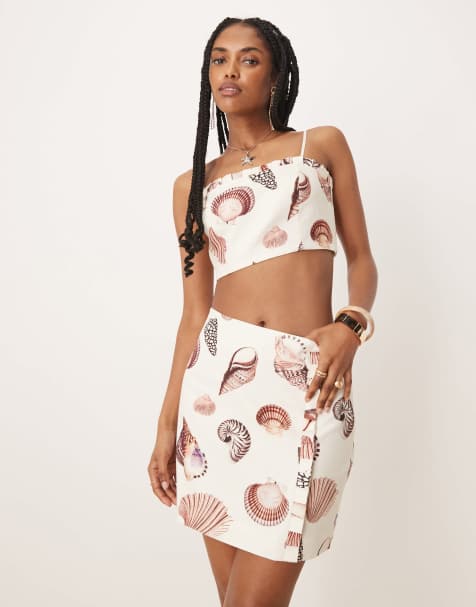 Ever New seashell print mini skirt co-ord in neutral