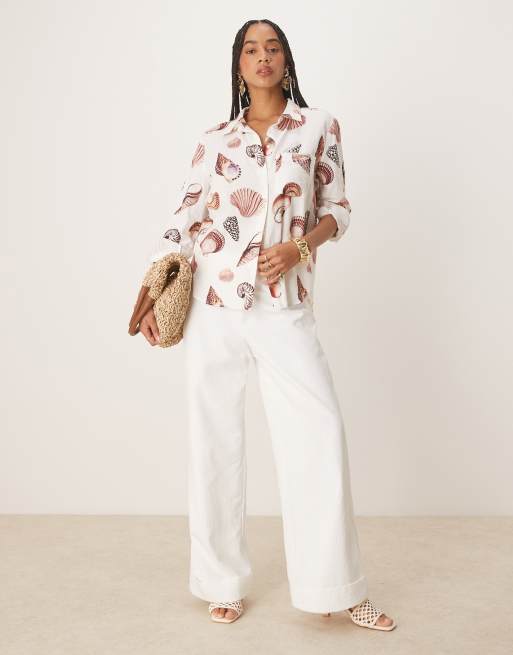 Ever New seashell print shirt co-ord in neutral, 2 of 4