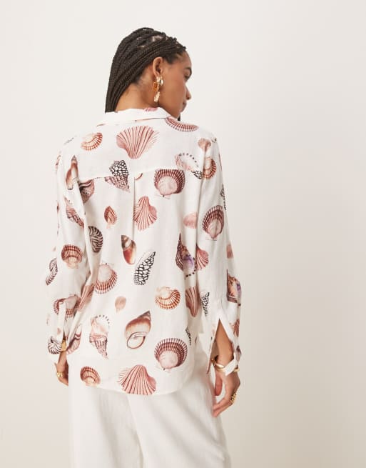 Ever New seashell print shirt co-ord in neutral, 4 of 4