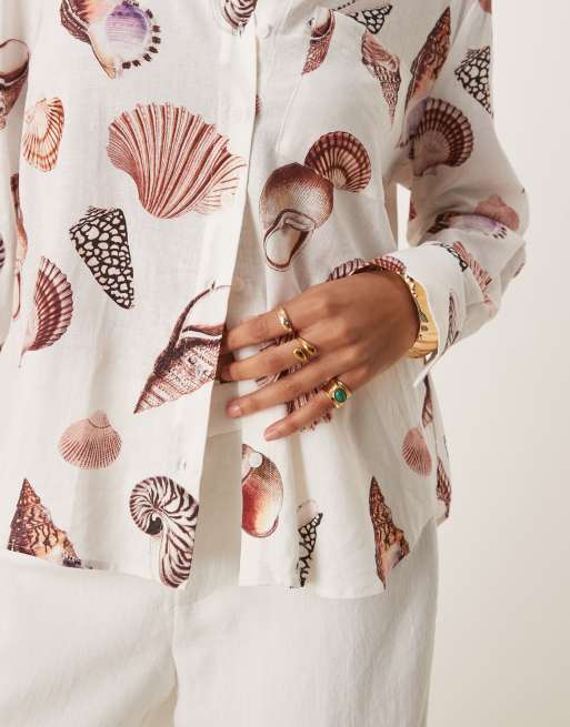 Ever New seashell print shirt in neutral - part of a set, 3 of 4