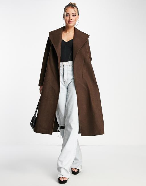 Ever New shawl wrap coat in chocolate brown | ASOS