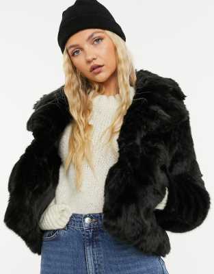 short faux fur hooded coat