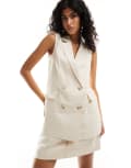 [Ever New] Ever New sleeveless linen blazer in beige (part of a set)-Neutral 10 Beige