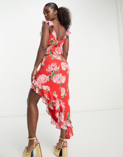 Floral slit hot sale maxi dress