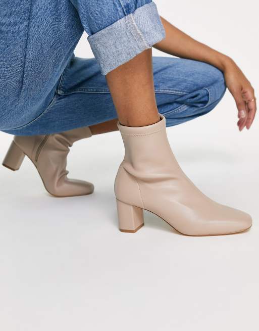 Beige leather ankle clearance boots