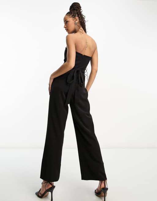 Black Jersey Knit Strapless Jumpsuit