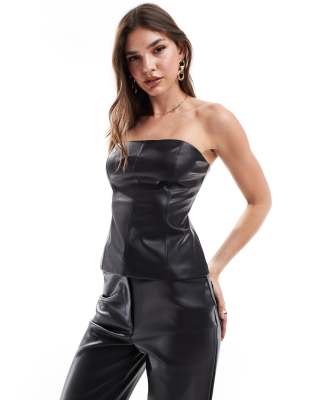 Ever New Strapless Leather Look Corset Top In Black - Part Of A Set