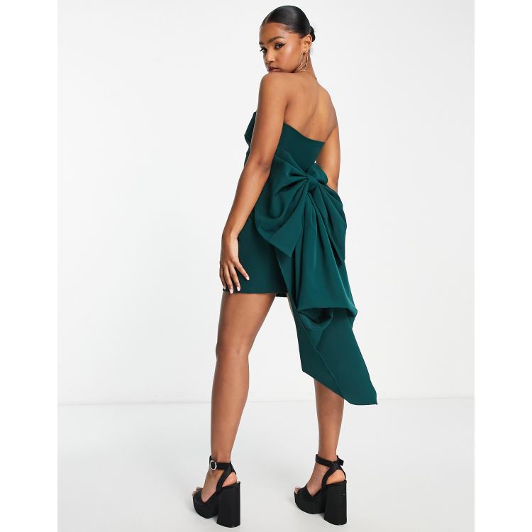 Ever New strapless trailing bow mini dress in emerald green | ASOS