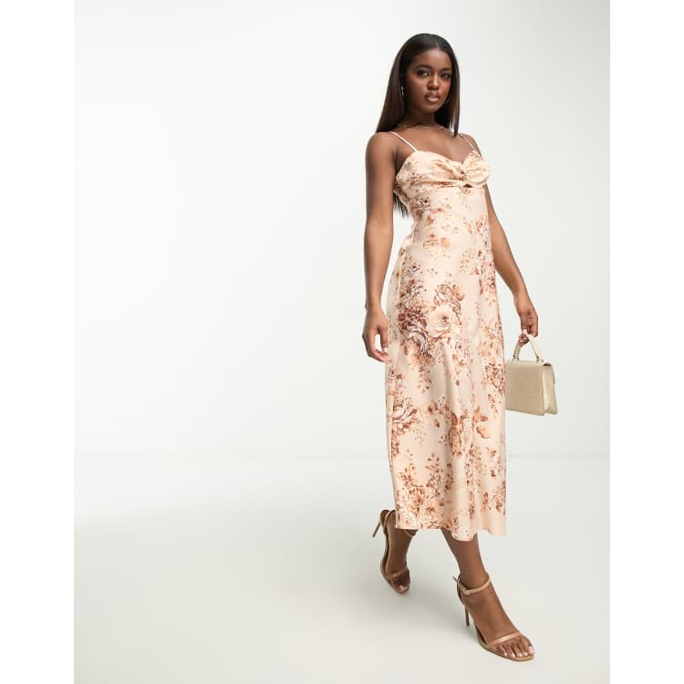 Ever New strappy maxi dress in brown floral satin