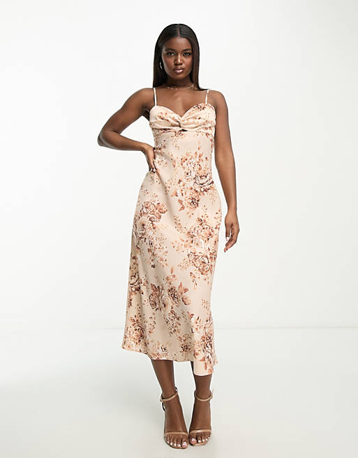 Ever New strappy maxi dress in brown floral satin