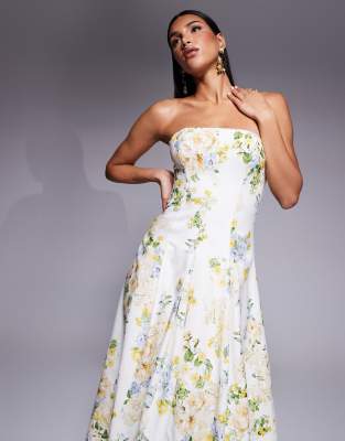 stuctured midaxi in yellow and green floral