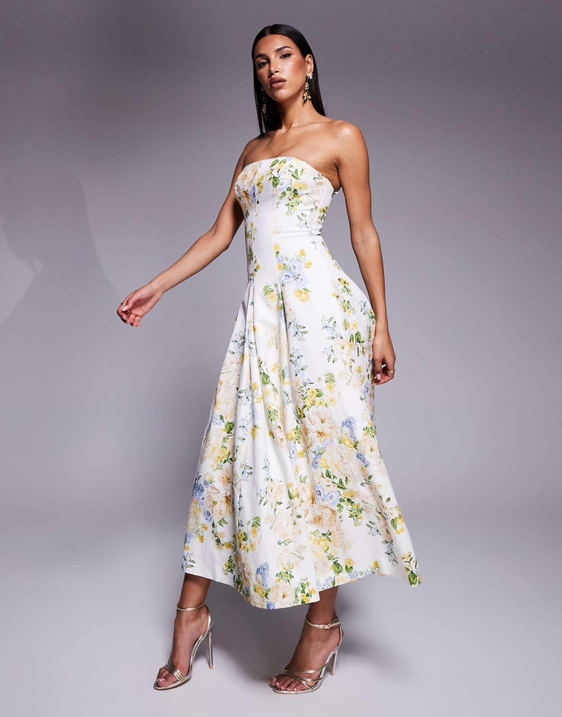 ever new stuctured midaxi in yellow and green floral