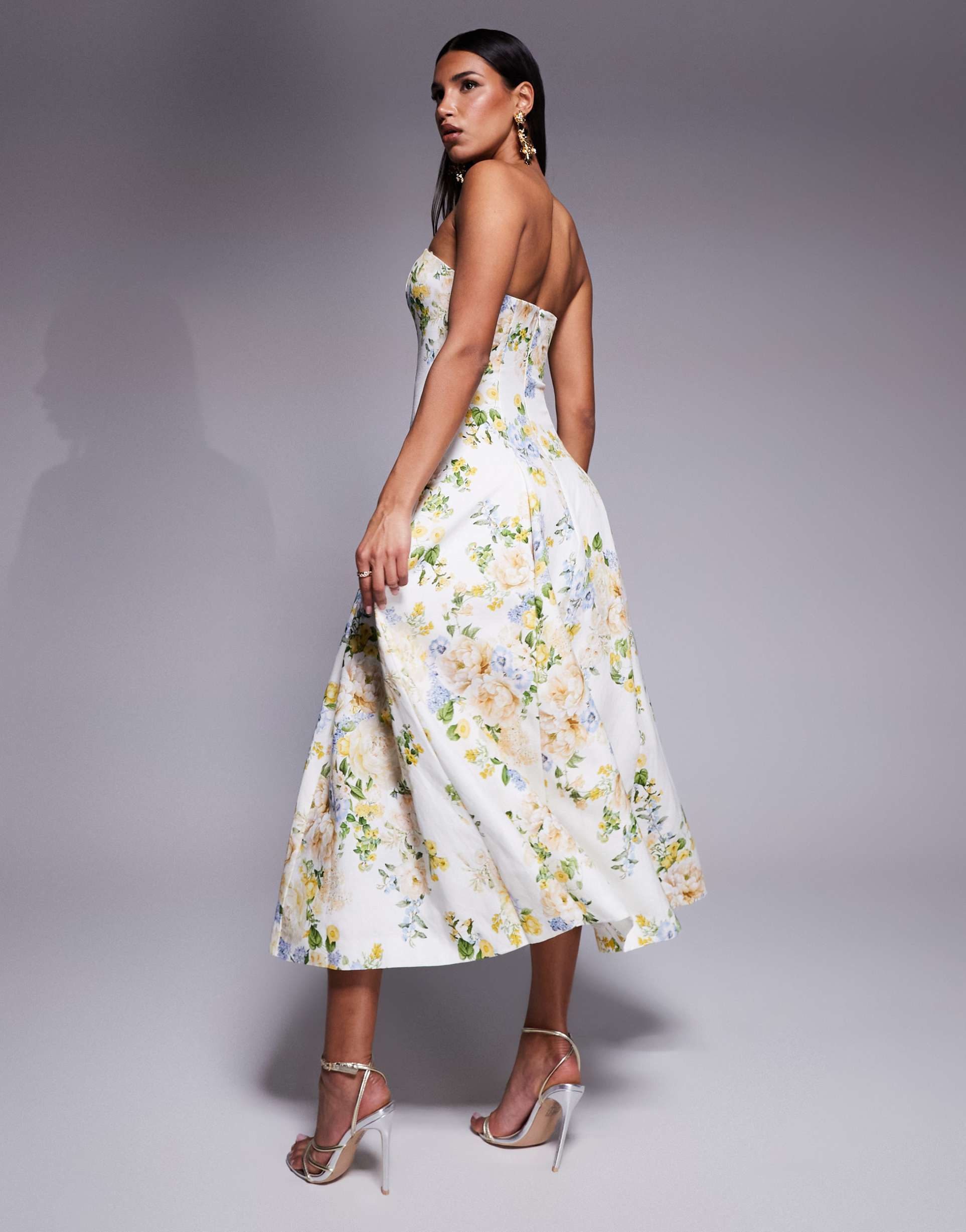 ever new stuctured midaxi in yellow and green floral