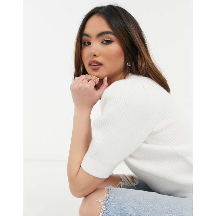 Ever New super soft brushed knit puff sleeve sweater in ivory | ASOS