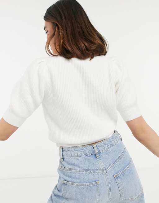 Ever New super soft brushed knit puff sleeve sweater in ivory