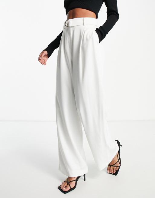 Ever New tailored belted wide leg pants in ecru